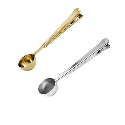 Image of Coffee Scoop with Bag Clip,2PCS Stainless Steel Measuring Spoon for Ground and Beans Milk Powder,Ice Cream Great Gift Basket Idea Silver &amp; Gold