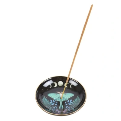 Image of Stylish Incense Plate: Luna Moth Design Accommodates Sticks and Cones Enchanting Moon Phases Plate&quot;