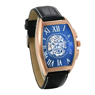 Image of JewelryWe Mens Watches Automatic Mechanical Watch Roman Number Skull Square Dial Leather Wrist