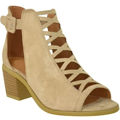 Image of Where&#039;s That From Womens Reydah Mid High Block Heel Sandals With Peep Toe &amp; Criss Cross Detail Ivory Cream Size UK 5