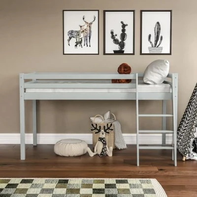 Image of Vida Designs Sydney High Sleeper Cabin Bunk Bed With Ladder, Solid Pine Wood Frame, Kids Children, Single 3 Foot, Grey