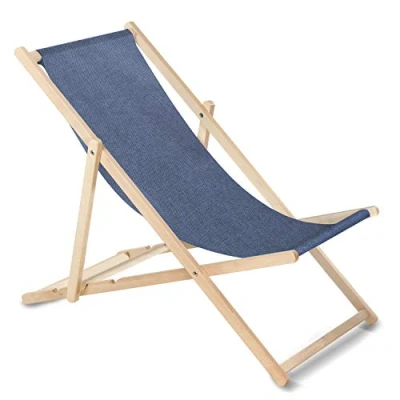 Image of GreenBlue Wooden Garden Lounger Solid Beach Chairs (Blue Melange)