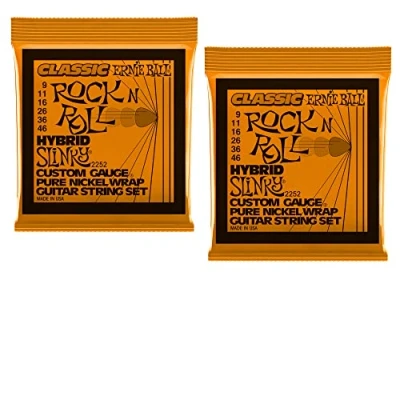 Image of 2 PACK Ernie Ball 2252 Classic Pure Nickel Hybrid Slinky Electric Guitar Strings 9 46