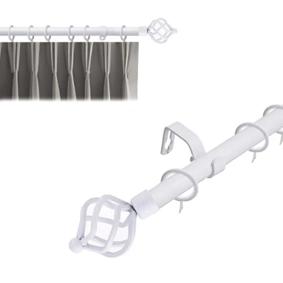 Image of Lister Cartwright 19 mm Extendable Metal Curtain Poles Rods Voile Easy Fitting White (Cage Finials, 70 120 cm)