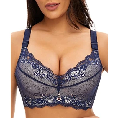 Image of Women Super Push Up Bra Lace Underwire Soft Padding Lift Blue 40B