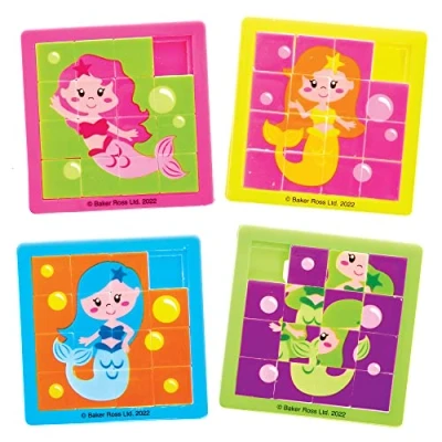 Image of Baker Ross FX792 Magical Mermaids Sliding Puzzles Pack of 6, Party Bag Fillers for Kids