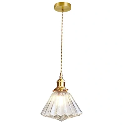 Image of Industrial Vintage Pendant Light with Diamond Glass Lamp Shade, Brass E27 Loft Bar Ceiling Hanging Lamp, Dining Room Kitchen Island Chandelier (Clear)