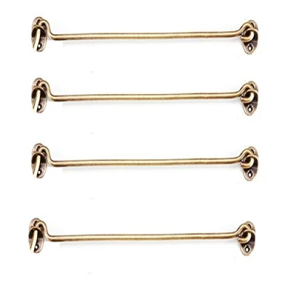 Image of TopHomer 4 Pack Brass Cabin Hook, Door Hook and Eye Latch, Garden Gate Ideal for Securing Holding Open Shed Doors, Gates, Cabinet Doors Windows