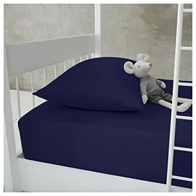 Image of Percale 100% Cotton 200 Thread Count Bunk Bed Fitted Sheet 2ft 6&quot; (76cmx190cm) Caravan Campervan Small Single (Navy)