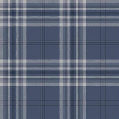 Image of Kelso Check Navy Wallpaper Tartan Plaid Silver Metallic