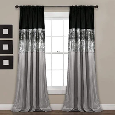Image of Lush Decor Night Sky Window Curtain Single Panel, Faux Silk Polyester, Silver and Black, 42&quot; W x 84&quot; L (Pack of 1)