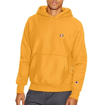 Image of Champion Men&#039;s Hoodie, Reverse Weave, Fleece Comfortable Pullover Sweatshirt, C Gold/Left Chest Logo, XXL