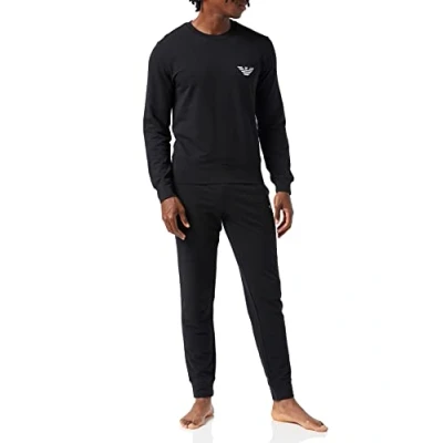 Image of Emporio Armani Men&#039;s Sweater+pants Stretch Terry Loungewear Sweater Pants With Cuffs, Black, S UK