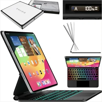Image of Snugg iPad Air 11 Case with Keyboard Apple Pencil Holder &amp; Live Battery Display Wireless Bluetooth Backlit Magic for Black