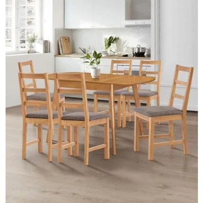 Image of Hallowood Furniture Aston Extending Dining Table and Chairs Set 6, Butterfly Steel Grey Fabric Chairs, Wooden Kitchen Room for Home Cafe