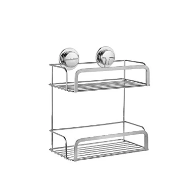 Image of Stick N Lock 2 Adhesive Cosmetic Shower Basket Caddy, 5 Year Rust Free Guarantee, Silver