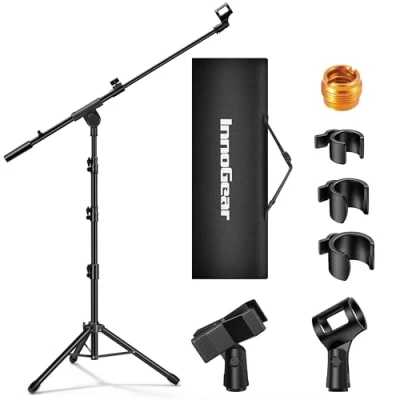 Image of InnoGear Microphone Stand, 2 Pack Tripod Boom Arm Floor Mic Stand Height Adjustable with Carrying Bag Clips 3/8&quot; to 5/8&quot; Adapter for Singing Podcast Blue Yeti Shure SM58 SM48 Samson Q2U
