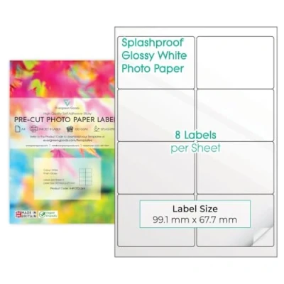 Image of Evergreen Goods A4 Precut Multi Sticker Paper Labels Printable Matte White 2x4, 8 per Sheet: 800 in Total, 100 Sheets Inkjet &amp; Laser Self Adhesive Sticky Back NOT Waterproof