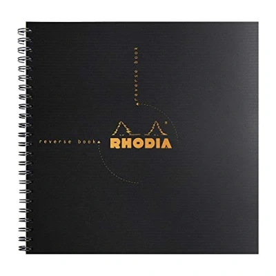 Image of RHODIA 119960C Spiral Notebook (Full Bound) Reverse Book Black 21x21 cm Small Tiles 160 detachable pages 90g Clairefontaine paper Polypro cover (Plastic) Rhodiactive