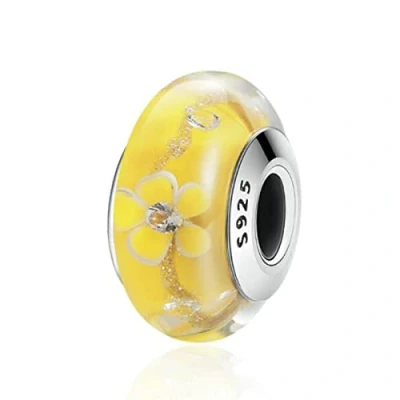 Image of YaShuo Jewellery Murano Glass Bead Sterling Silver Core Charms For Pandora Charm Bracelets (Yellow Flowers) (C1154)
