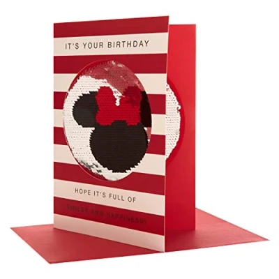 Image of Hallmark Reversible Sequin Birthday Card &#039;Mickey &amp; Minnie&#039; Medium