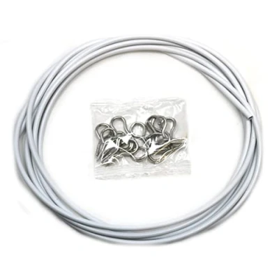 Image of fiXte Net Curtain Wire with 8 Hooks and Eyes Cable String Cord PVC Coated Steel 2M, 3M, 4M Cut to Size White (4M)