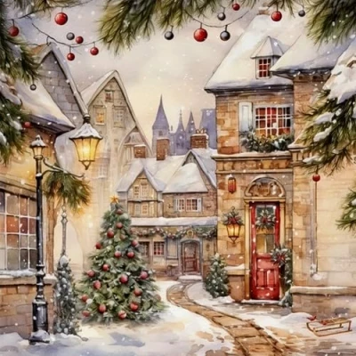 Image of 20 Napkins Winter Charming Christmas City Table Decoration Paper with Motif Also for Decoupage and 33 x cm