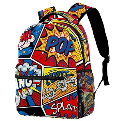 Image of Leisure Campus Travel Backpacks, Pop Art Bags with Bottle Holder for Girls Boys