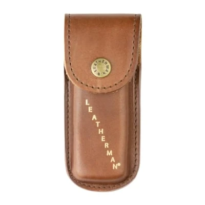 Image of Leatherman Heritage Holster Made of Leather with Press Stud Fastening and lettering, for Rebar, Wingman, Rev Sidekick Models, Size Small, in Brown
