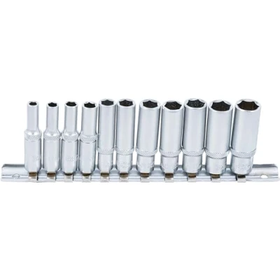 Image of BGS 2429 Socket Set, Hexagon, deep 6.3 mm (1/4&quot;) Drive Inch Sizes 11 pcs.
