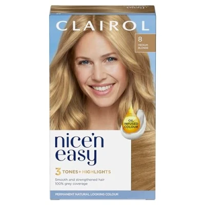 Image of Clairol Nice&#039;n Easy Crème, Natural Looking Oil Infused Permanent Hair Dye, 8 Medium Blonde