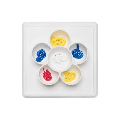Image of ezpz Mini Play Mat (Cream) 100% Silicone Suction Flower Plate with Built in Placemat for Infants + Toddlers Crafting Snacks Divided Dishwasher Safe