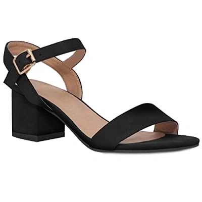 Image of Womens Mid Block Heels Ankle Strap Open Toe Shoes Ladies Comfort Heeled Party Occasion Wedding Bridal Strappy Slip On High Heel Casual Dress Peep Sandals 6 UK