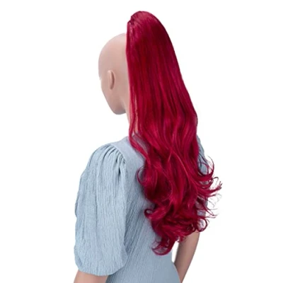 Image of CAISHA 24&quot; Long Hair Clip On Ponytail Extension Heat Resistant Synthetic Hairpiece Slightly Wavy Red H514