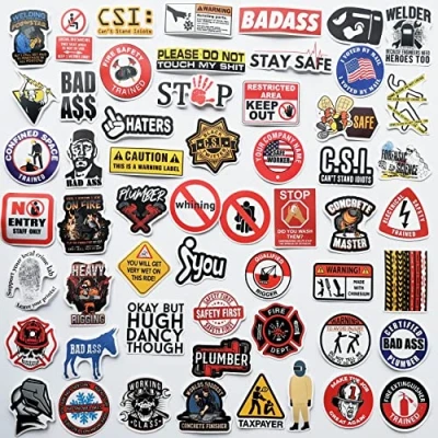 Image of HiroKun Funny Hard hat Stickers Laborer Ironworker Decals Construction Prank Welder Decal for Helmets (Hard sticker 100Pcs)