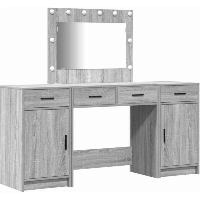 Image of vidaXL grey dressing table set with drawers &amp; mirror gray sonoma finish grooming desk integrated led lights storage particle board/mdf bedroom vanity