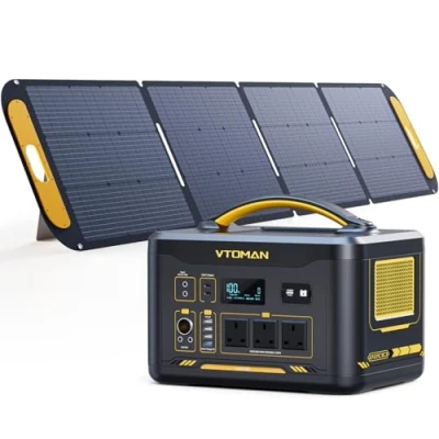 Image of VTOMAN Jump 2200 Portable Power Station with 1*220W Solar Panel 2200W/1548Wh LiFePO4 Battery Powered Generator, 2200W Constant Power, Regulated 12V DC, PD 100W Type C for Camping, Travel