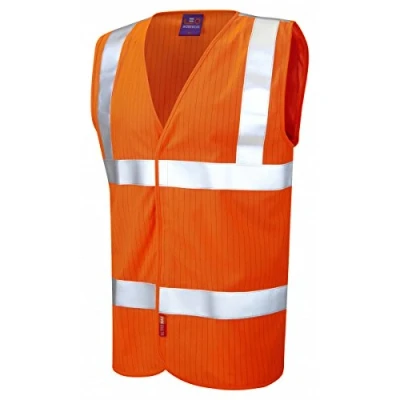 Image of Leo Workwear Clifton Hi Vis Anti Static &amp; FR LFS EN 14116 1149 Knitted Polyester Waistcoat, XXX Large, Orange