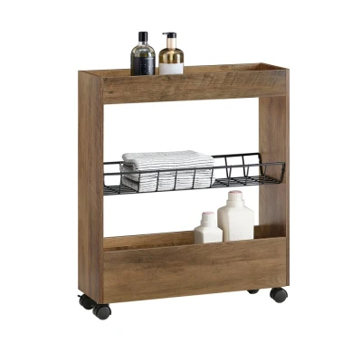 Image of SoBuy BZR46 W, Bathroom Toilet Paper Roll Holder, Narrow Shelf on Wheels, 3 Tiers Mobile Storage Rack