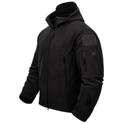 Image of TACVASEN Windproof Men&#039;s Military Fleece Combat Jacket Tactical Hoodies, Black, M