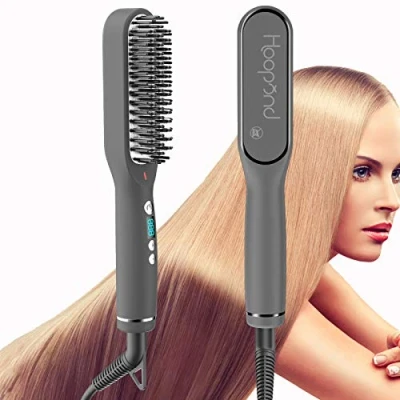 Image of Hair Straightener Brush Multifunctional Straightening Comb with Digital LED Display, Straight &amp; Curly 2 in1, 30s Fast Heating Ceramic PTC, 5 Levels Heat Adjustable Auto Off, Anti Scalding UK Plug