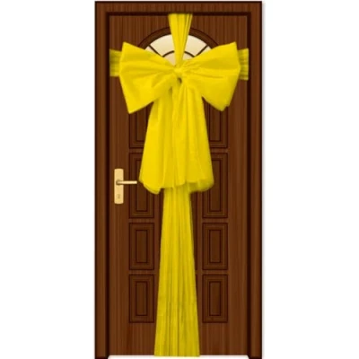 Image of SHATCHI Christmas Gold 9m Giant Bow Cover Front Door Xmas Wedding, Baby Shower Outside Home Decor, Organza, Pack of 1