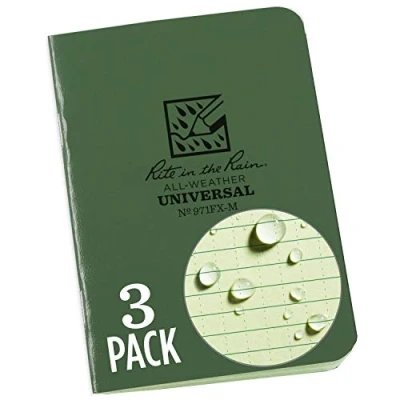 Image of Rite in the Rain Weatherproof Mini Stapled Notebook, 3.25&quot; x 4.625&quot;, Tan Cover, Universal Pattern, 3 Pack (No. 971TFX M)