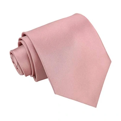 Image of DQT Plain Glossy Satin Polyester Wedding Classic Neck Tie for Men in Dusty Pink