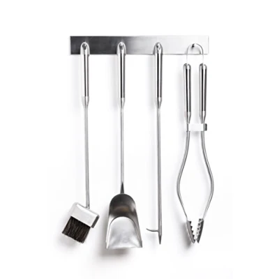 Image of Hansa Premium Fireplace Tools Set (4 Parts) &amp; Wall Mounted Hanger, Stainless Steel