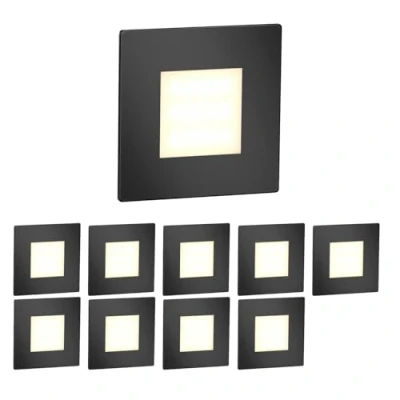 Image of ledscom.de 10 LED Staircase Light/recessed Wall Light FEX for Indoors and Outdoors, Angular, Black, 85 x 85mm, Warm White