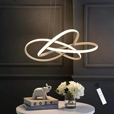 Image of Modern LED Ceiling Pendant Light Spiral Design, 64W Dimmable with Remote Control, Height Adjustable Chandelier Light, for Living Room, Bedroom, Dining Kitchen Island (D White)