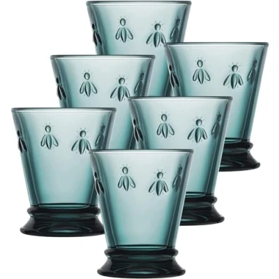 Image of La Rochère 6121.48_487 Rochere Set of 6, Napoleon Bee 9 oz. Tumblers, Blue, Drinking Glass, Drinkware
