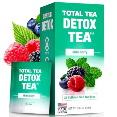 Image of Total Tea Slimming Detox Caffeine Free, Herbal with Chamomile, Hibiscus and Ginger Root for Colon Cleanse Weight L0SS, Mint (25 Bags)