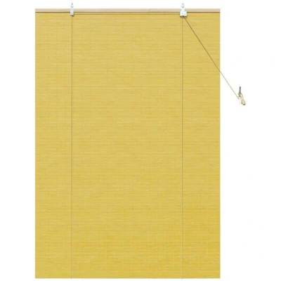 Image of vidaXL Window Blinds &amp; Shades with Curtains Manual Yellow 120 x 160 cm Bamboo